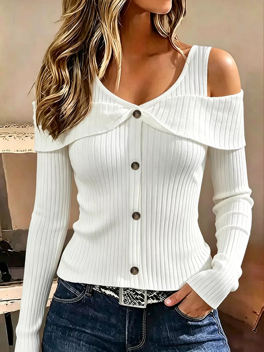 Navy cold shoulder top with hip-length and pullover