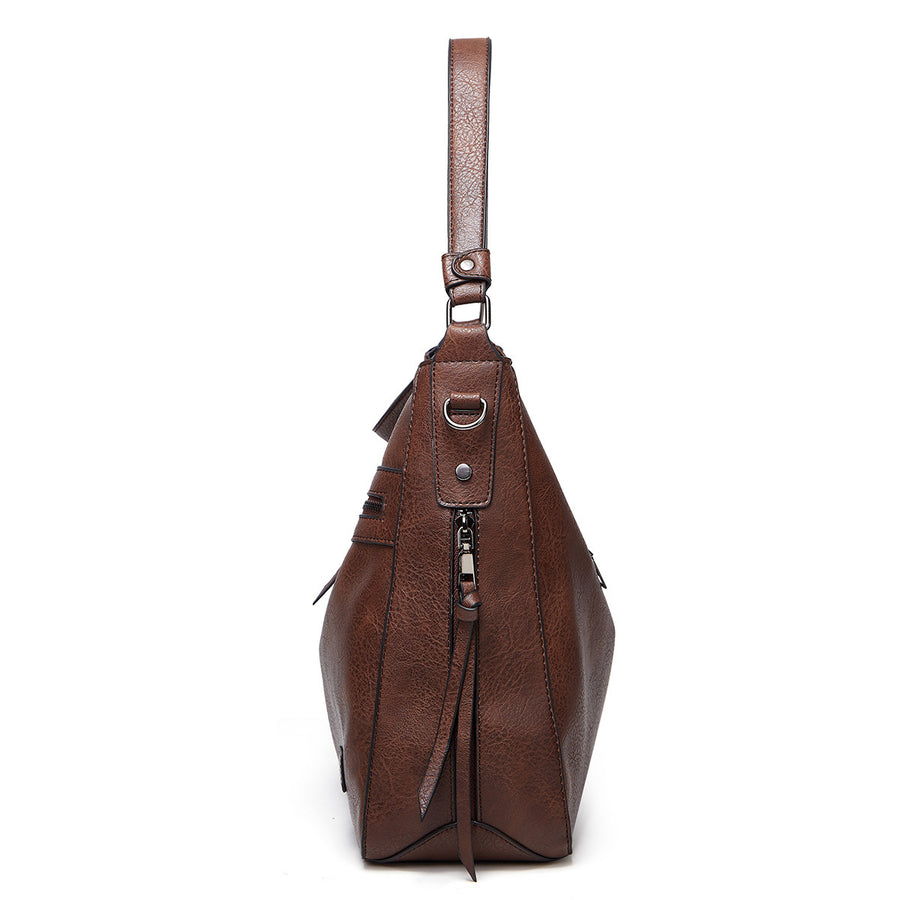 PU Leather Hobo Shoulder Bag in Camel with shoulder strap