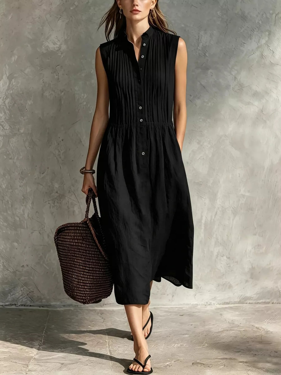 Khaki Sleeveless Button Front Midi Dress Plus Size