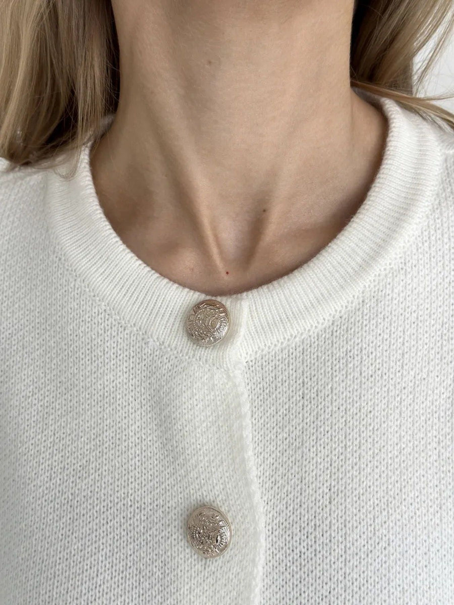 cardigan in White with buttoned and waist-length