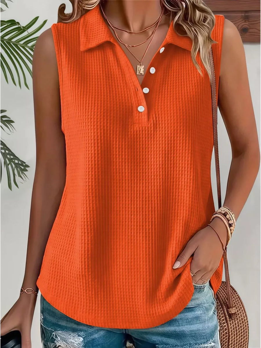Full Size Waffle Knit Button Detail Sleeveless Top in Navy