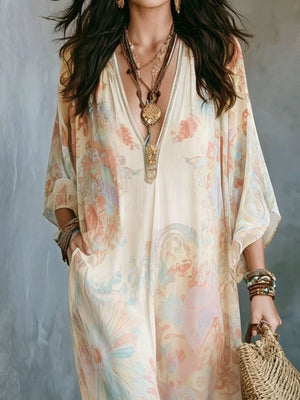 maxi dress in Yellow with floral and pocketed