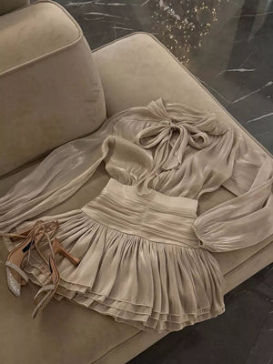 glam two-piece set in Tan with v-neck