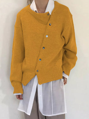 Asymmetric Button-down Sweater in Tangerine with buttoned