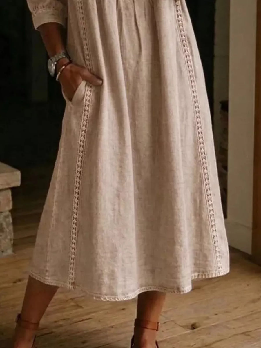 Full Size V-neck 3/4 Sleeve Midi Dress Plus Size in Black