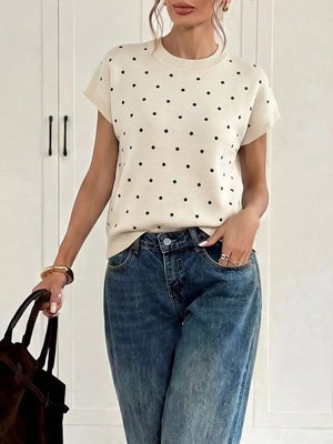 pullover sweater in Apricot with polka dot and stretch
