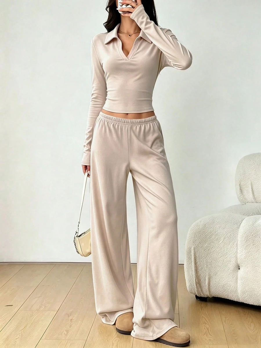 100% polyester Care instructions: Machine wash cold matching set in Black with wide-leg silhouette