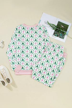 pajama set featuring christmas tree print in Sage with 95% polyester, 5% elastane Care instructions: Machine wash cold