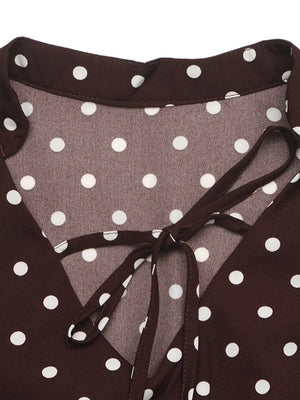 Polka Dot Flare Sleeve Tie Neck Dress option 9