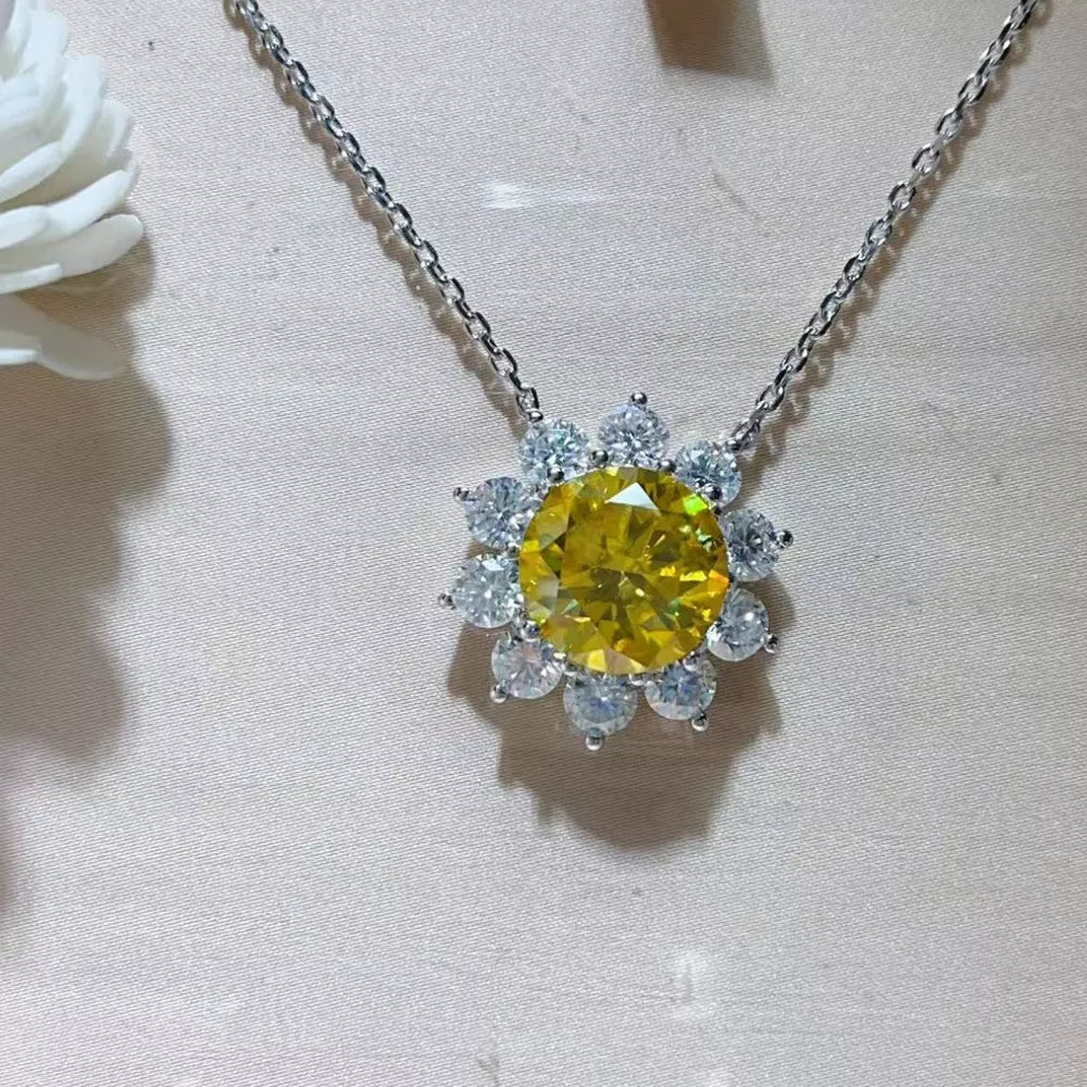 necklace in yellow featuring 5 carat moissanite and straight fit