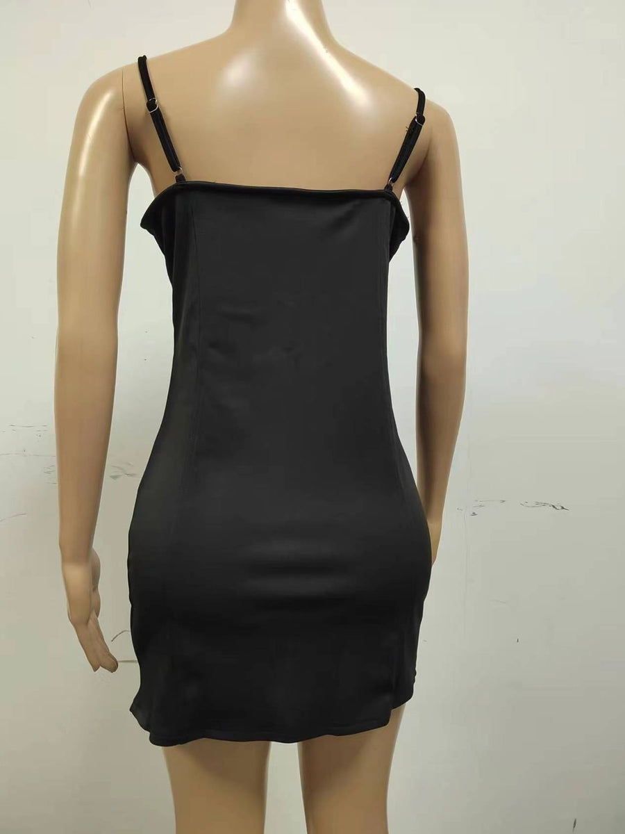 Full Zip-Front Bodycon Mini Dress Plus Size in Black with zipper