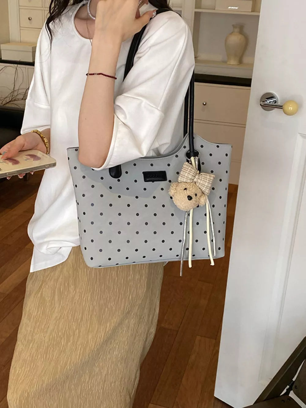 Polka Dot Shoulder Bag in Gray
