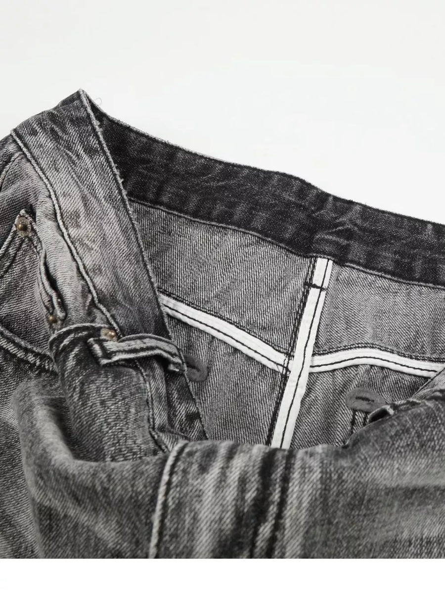 Black with Men's Vintage Wash Wide Leg Jeans Plus Size in Black