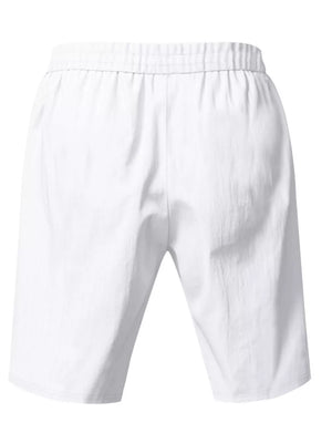 White chino shorts with elastic drawstring waist for comfortable everyday wear.