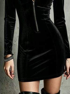 edgy mini dress in Dark Brown with collared