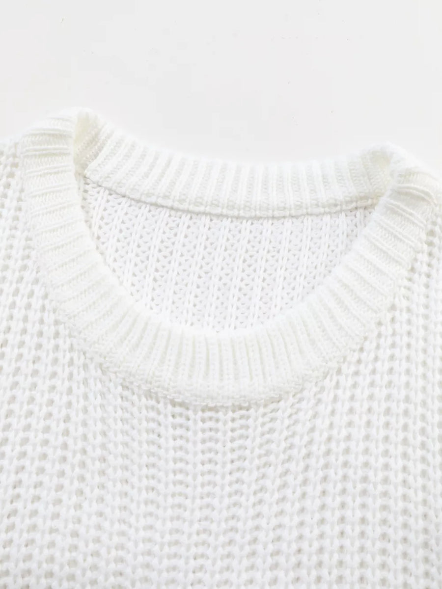 Ribbed Knit Round Neck Chunky Sweater option 8