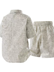 Men's Plus Size Lightweight Textured Shirt And Shorts Set in Coffee Brown