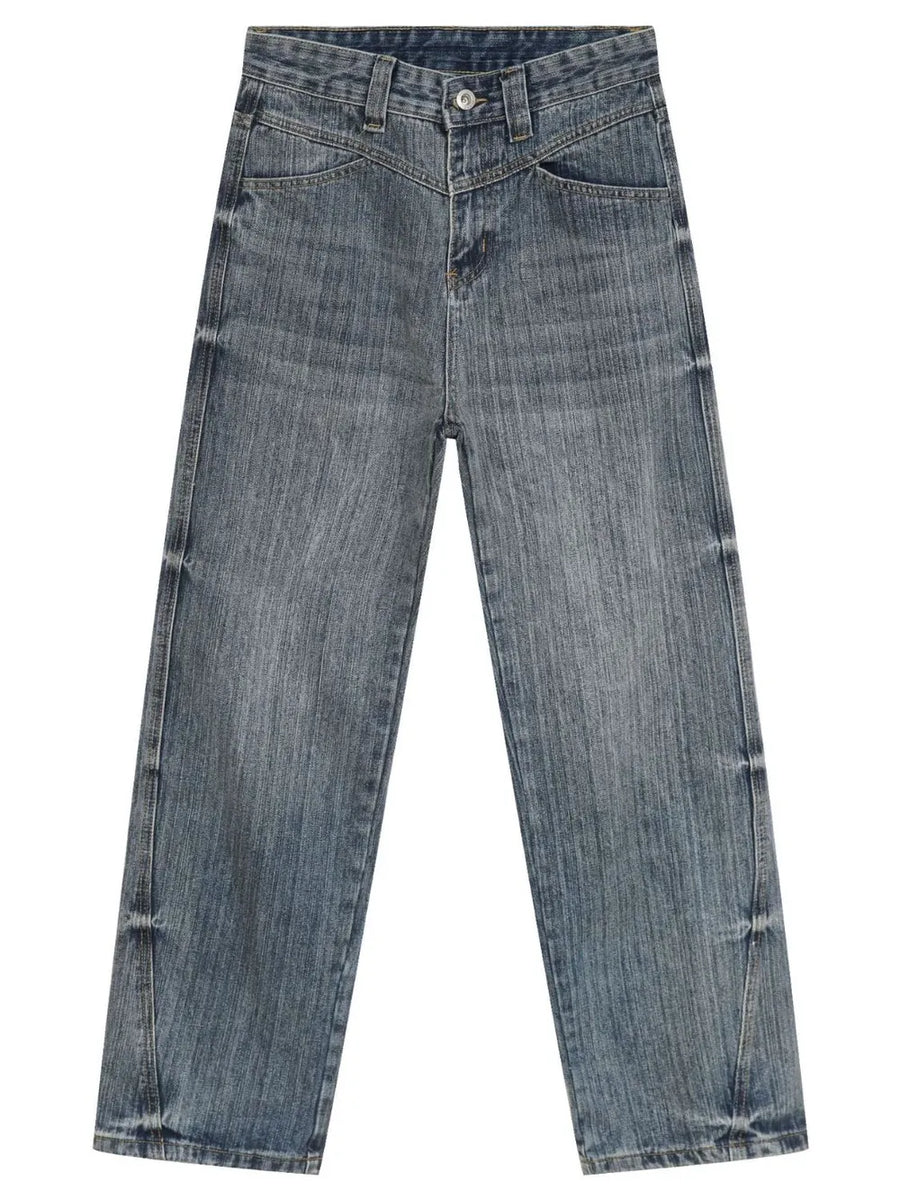 Vintage wash wide-leg denim jeans in Dusty Blue with a relaxed fit.