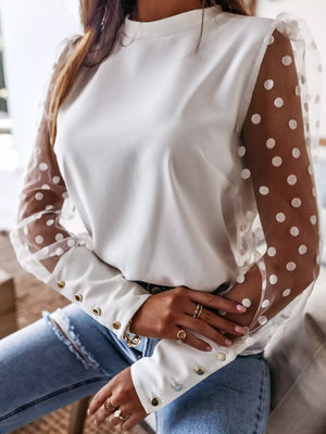 Sheer Polka Dot Sleeve Top in Black