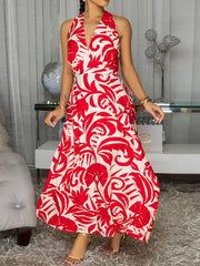 cream maxi dress featuring tied and abstract floral