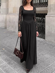 maxi dress in black featuring lace and A-line fit