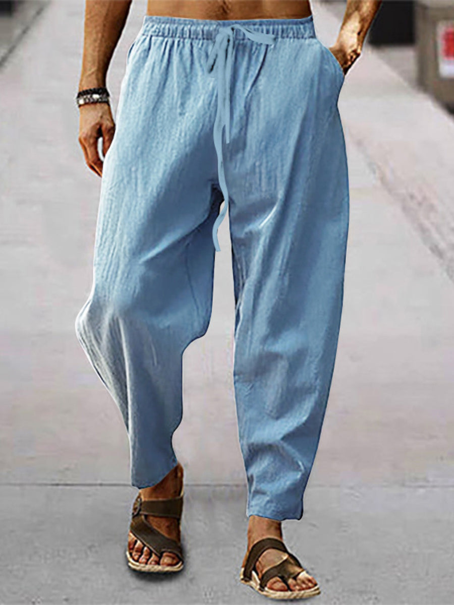 Men's light blue drawstring wide leg sweatpants with pockets