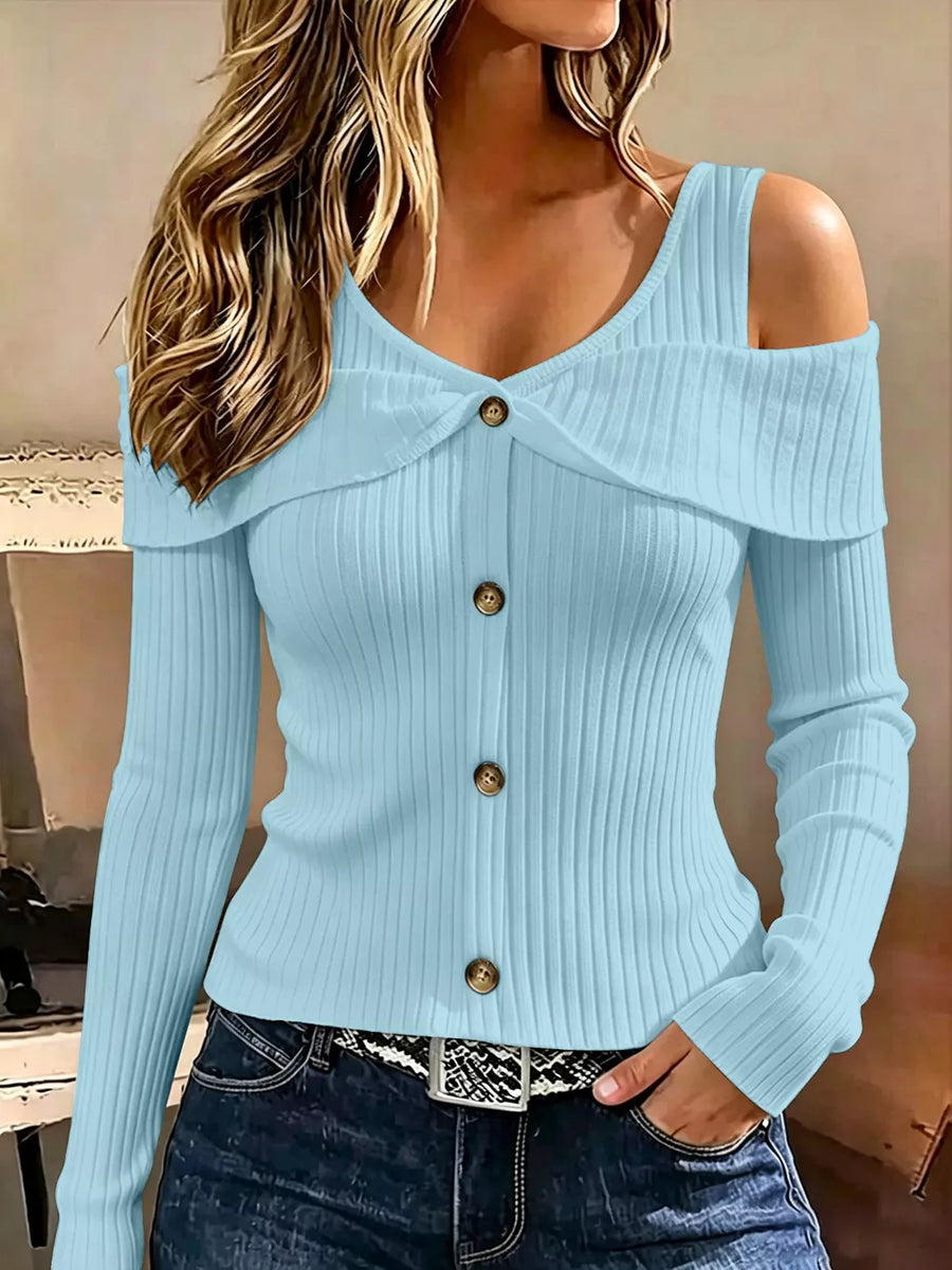 cold shoulder top in Burgundy with v-neck and long sleeve