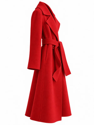 wool coat in Bright Red with notch lapel and long sleeve