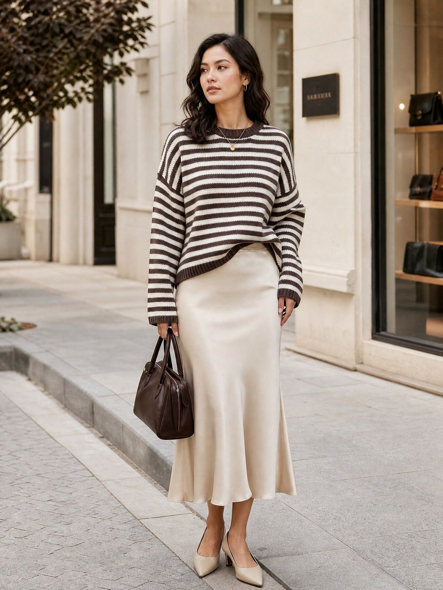 Pink relaxed crewneck sweater with crew neck