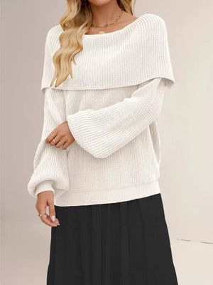 Apricot oversized pullover sweater with off-shoulder