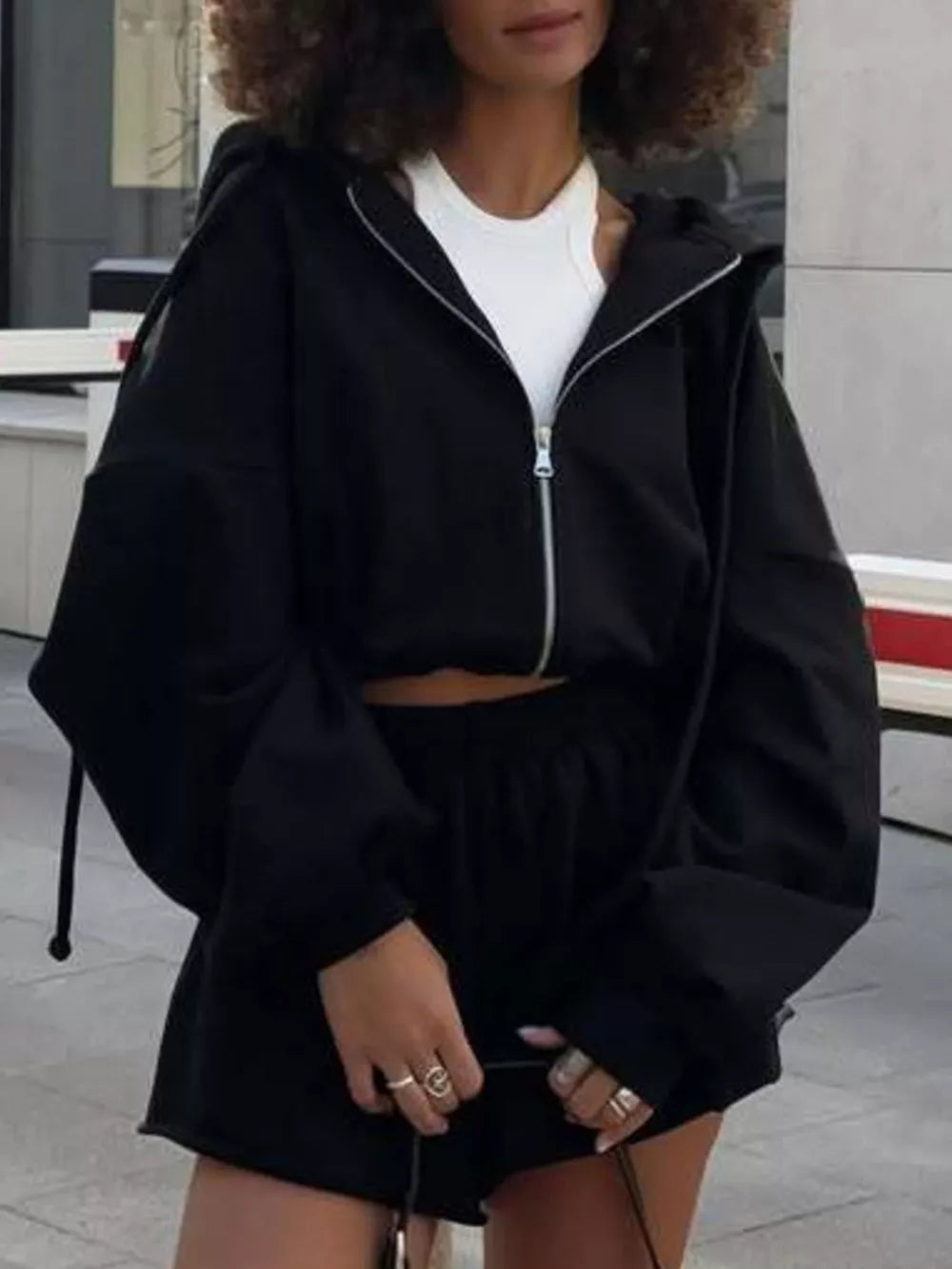 Zip-up Mini Jacket in Black, view 12