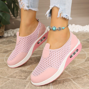 Breathable Mesh Wedge Slip-Ons in black with breathable