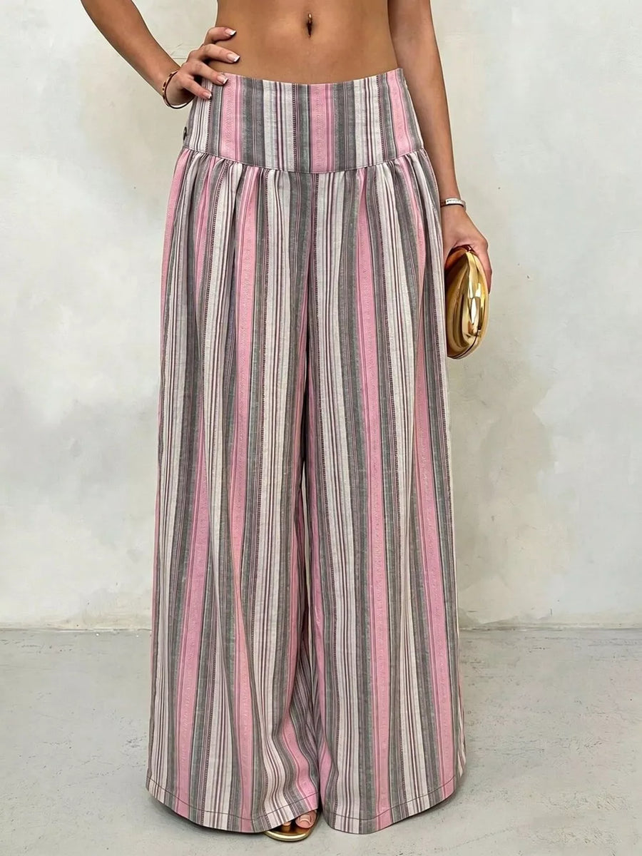 wide-leg pants in pink featuring buttoned and flared fit
