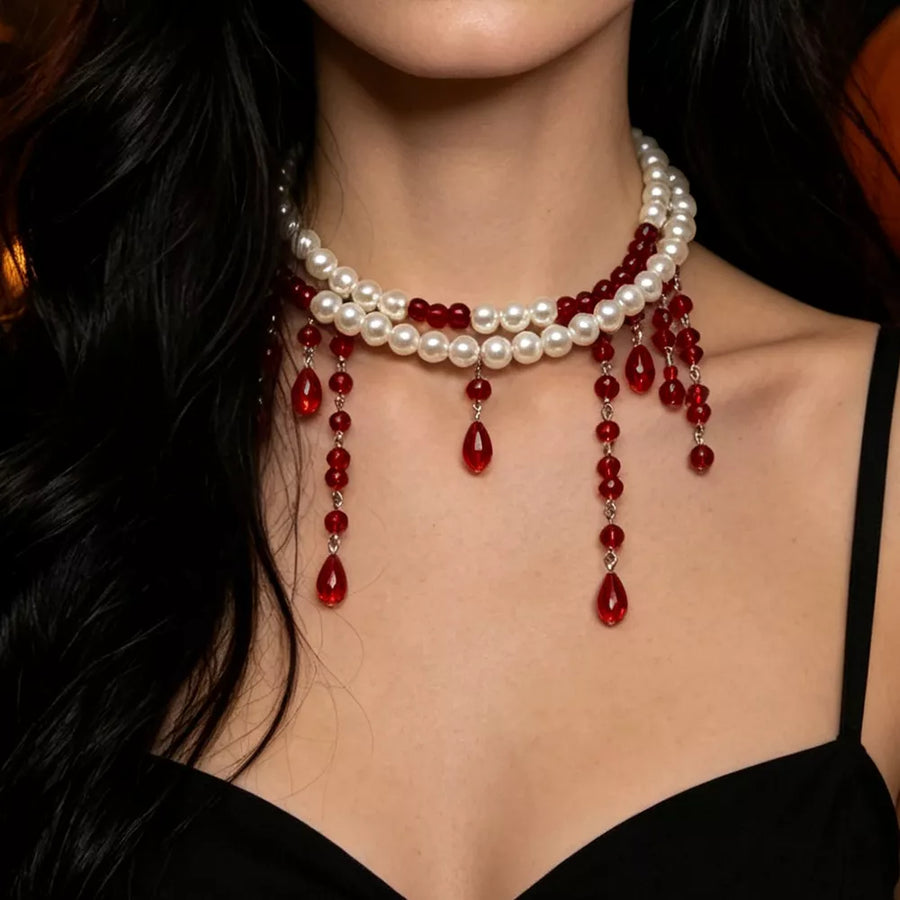 choker necklace in ivory with double-layered and choker