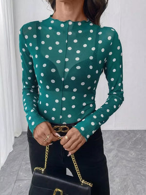 Green blouse with sheer and long sleeve