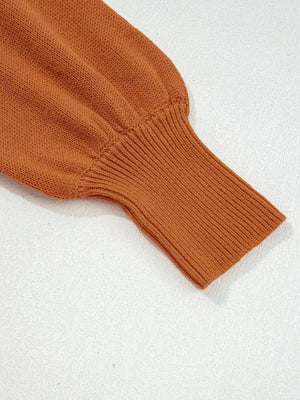 Caramel acrylic blend sweater with ribbed cuff and drop shoulder detail