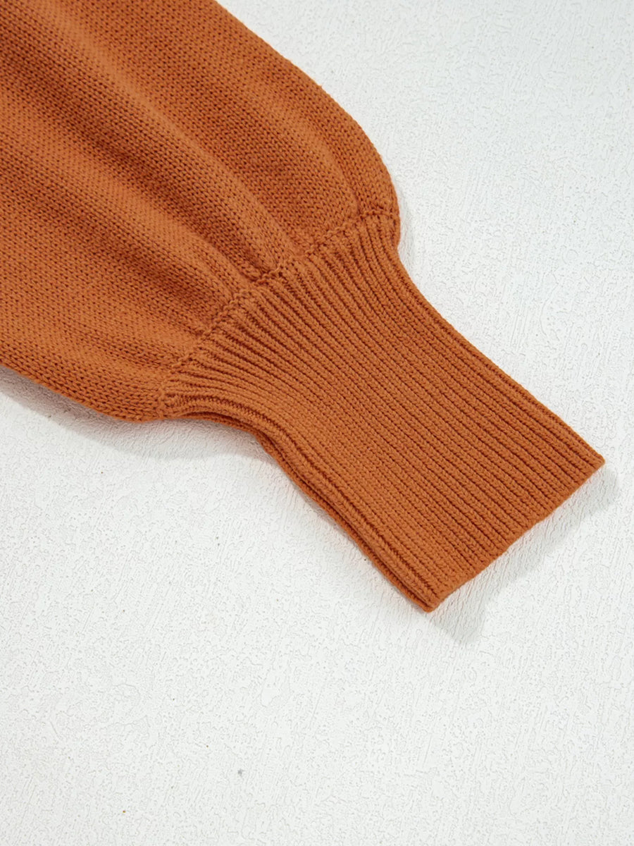 Caramel acrylic blend sweater with ribbed cuff and drop shoulder detail