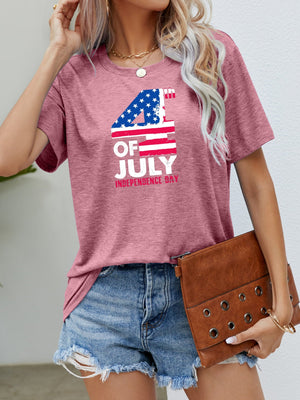 Dusty Pink graphic tee with 4th of July Independence Day print, crew neck, short sleeves.