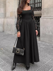 romantic maxi dress in Black with square neck
