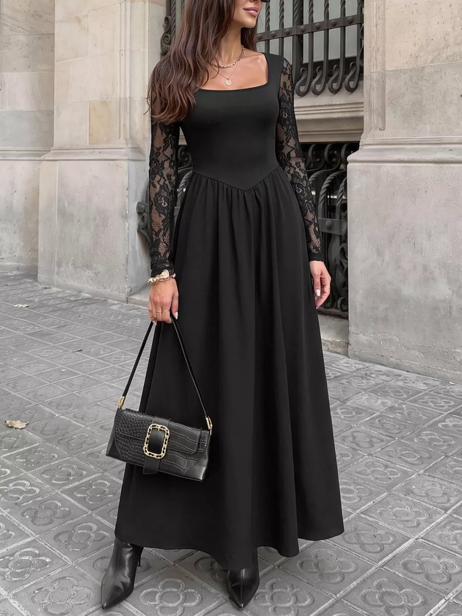romantic maxi dress in Black with square neck