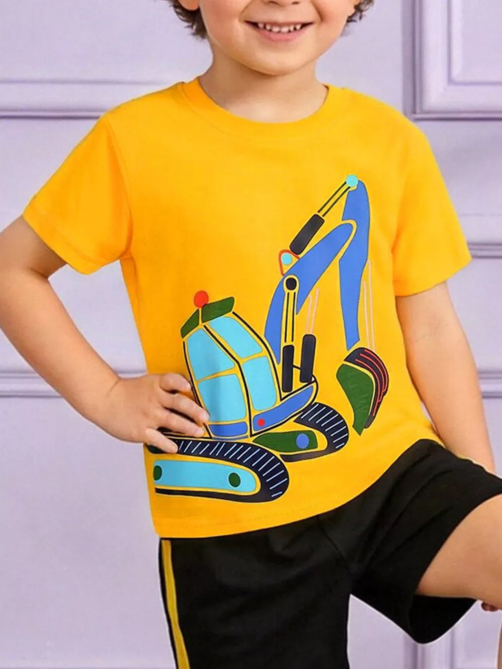 Excavator graphic tee for little explorers, comfortable cotton blend, short sleeves.