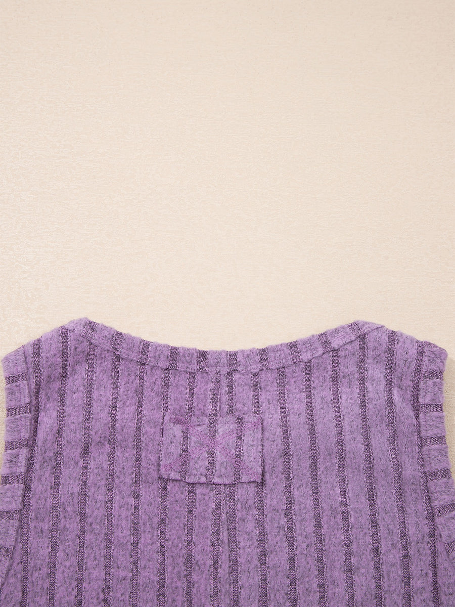 Purple ribbed mineral wash tank top with a chest pocket detail.