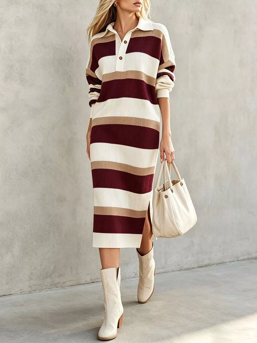 Black sweater dress with slit and long sleeve
