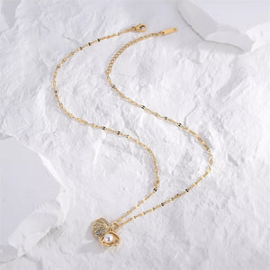 Synthetic Pearl,18K Gold-Plated,Titanium Steel,Zircon Care instructions: Avoid w necklace in Gold with not applicable