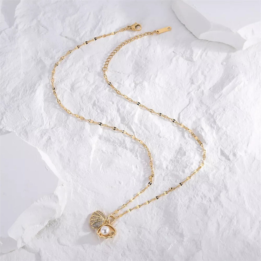 Synthetic Pearl,18K Gold-Plated,Titanium Steel,Zircon Care instructions: Avoid w necklace in Gold with not applicable