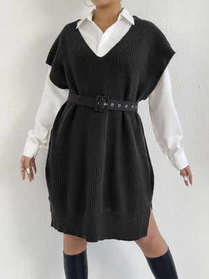 Black sweater vest with tunic-length and pullover