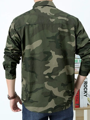 Grey Men's Plus Size Camouflage Print Long Sleeve Shirt