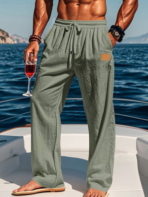 wide-leg pants in Light Green with drawstring waist and full-length