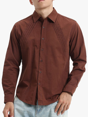 Black button-down shirt with hip-length and button-front