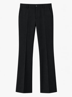 black dress pants with full-length and zip-front